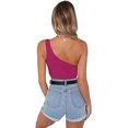 thumbnail image 3 of Débardeurs Courts Sans Manches pour Femmes Aguichant une Épaule T-Shirts Basiques (Rose Rouge, m), 3 of 5