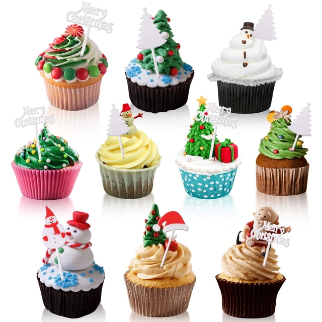 Decodeary 10pieces Christmas Classic Pattern Dessert Fork Festive Ambience For Cake Toothpicks Decorations 1Set