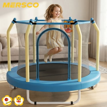 Mersco 55inch Kids Trampoline for Toddlers, Indoor & Outdor Trampoline with Safety Net, Small Children Trampolines with Basketball and Hoop,Baby Toys Gifts for Boys Girls, Birthday, Blue