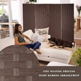 thumbnail image 3 of FDW 4-Panel Room Divider, Folding Wood Screen Partition with Mesh Woven Design for Home Office Use, Brown, 3 of 7