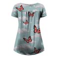 thumbnail image 4 of SMihono Hauts pour Femmes Été Décontracté Chic T-shirt Imprimé Col Rond Boutonné Plissé Manches Courtes Oversize pour Femmes, 4 of 4