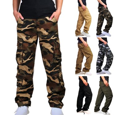 Styesk Men's Pants Men's Solid Multi-Pocket Washed Overalls Outdoor Casual Pants Trousers