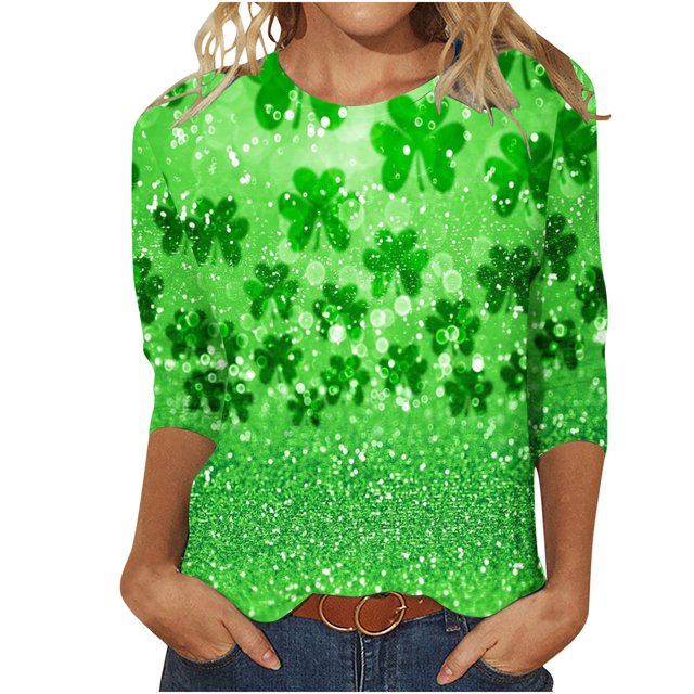FAIWAD T-Shirt à Manches 3/4 pour Femmes de la Saint-Patrick, Col Rond, Décontracté, Grande Taille, Tunique à Enfiler