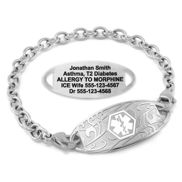 MedicEngraved Stainless Steel Custom Medical Alert Bracelet - 5mm Oval Link