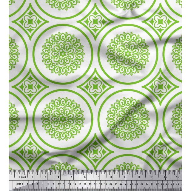 Soimoi polyester Crepe Fabric Floral Mandala Print Sewing Fabric Yard 42 Inch Wide