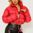 thumbnail image 3 of Économies d'Automne/hiver! srobpty Manteau Matelassé à Manches Longues pour Femmes, Veste à Capuche Décontractée Colorée à Manches Longues pour Dames Rouge, P, 3 of 4