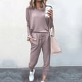 thumbnail image 3 of Mrat Vacation Outfits for Women 2 Piece Jogging Sets Solid Polyester Long Sleeve Sweatsuits Sets Two Piece Track Suits Drawstring High Waist Pants Set Comfy Outfits N-Rose Gold 4XL, 3 of 5