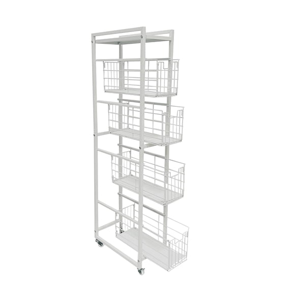 5-Tier Pull-out Storage Organizer Rolling Utility Cart - Universal Metal Craft Shelf Trolley for Home Kitchen Bathroom Bedroom Office Classroom Laundry Cleaning Supplies Bar with Caster Wheels