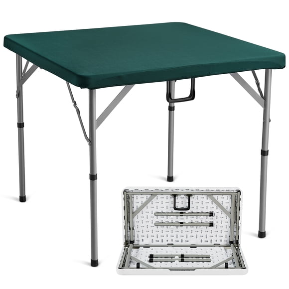 VEVOR Mahjong Table, Folding Four-Person Cards Table, Wear-resistant Green Tabletop, Portable Double Folding Square Domino Table , 34 x 34 Inches