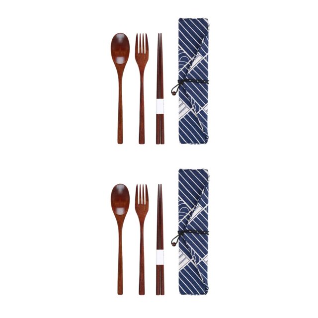 Maytalsory Set School Student Chopstick Fork Spoon Flatware with Storage Bag Type 6 2Set