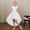 thumbnail image 2 of Robes Filles Enfants Enfant Filles Été Manches Charleston Asymétriques Robe Formelle Jupe Volantée Couleur Unie Robe Évasée Robe Fille Blanc 16 Ans, 2 of 4