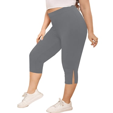 LOVZFMLL Women's Capri Pants, Plus Size Quick-Dry Tight Elastic Comfortable Pocket Fitness Capris Yoga Pants Dark Gray, 4XL