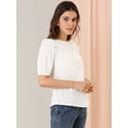 thumbnail image 4 of INSPIRE CHIC Women's Puff Shoulder Round Neck Collarless Ruffle Keyhole Back Blouse, 4 of 6
