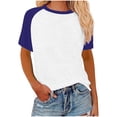 thumbnail image 1 of Womens Summer Raglan T-Shirts Color Block Plus Size Baseball Tees Casual Short Sleeve Loose Pullover Dark Blue, S, 1 of 5