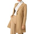 thumbnail image 1 of INSPIRE CHIC Women's Half Lapel Long Sleeves One Button Winter Mid-Length Overcoat L Khaki, 1 of 7