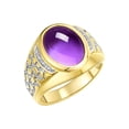 thumbnail image 3 of RYLOS Men's Rings 14K Yellow Gold Nugget Ring with Cabochon Gemstone & Diamonds Amethyst Rings For Men Size 8, 3 of 7