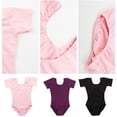 thumbnail image 3 of Tenue de Danse Ballet Extensible pour Enfants Robe en Peau Amicale pour la Sueur Combinaison Classique Col Rond Costume de Danse Doux Justaucorps Violet 3TG, 3 of 9