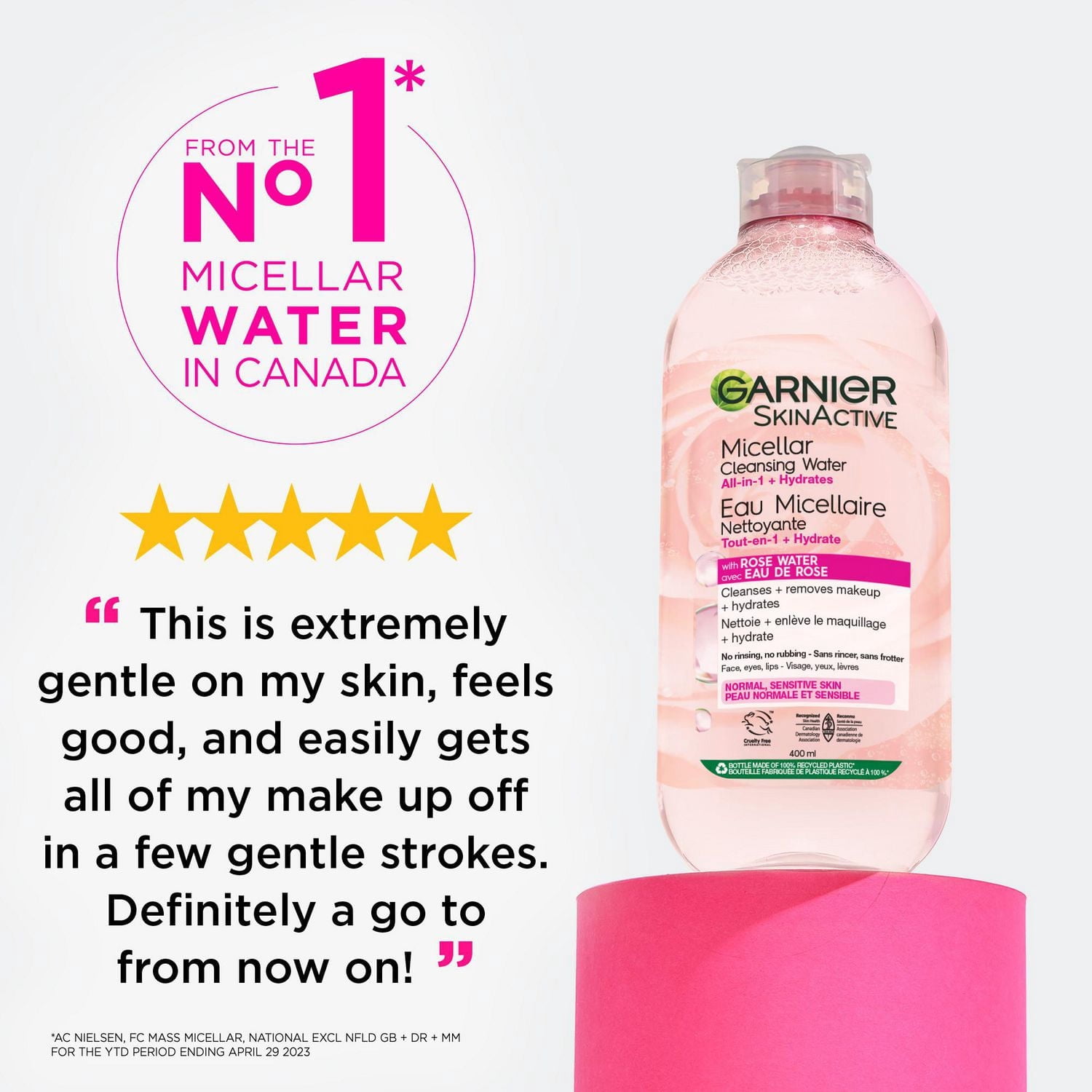 Garnier Micellar Water, Face Cleanser & Makeup Remover, with Rose Water and Glycerin