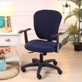 thumbnail image 3 of Housses de Siège de Chaise de Bureau Élastiques Housse Extensible Pièce Velours Bleu Foncé, 3 of 8