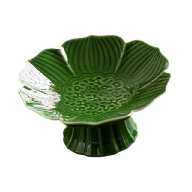 Elodie Porcelain Footed Bowl Countertop Fruit Tray for Kitchen Farmhouse Dining Table dark green