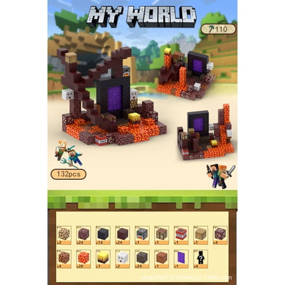 132 Pcs Minecraft Magnetic Building Blocks Underworld Exploration Set, 4 Mini Figures Included, Build Mine Magnet World - Construction Toy for Kids