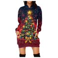 thumbnail image 1 of TJAZFJPA Robe Robes Femmes Femmes Imprimé de Noël Manches Longues Chandail à Capuche avec Poche Chandail à Capuchon Robe Chandail Robe du Nouvel An Chinois pour Femmes Longue Robe Robes de Soirée pour Femmes, 1 of 4