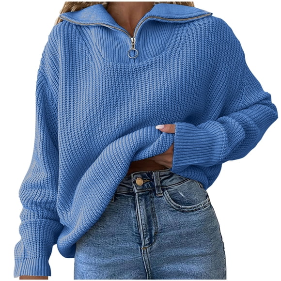 Chandails Mignons pour Femmes 2024 Chandail à Col Roulé Ample Uni Mode Chandail à Col Roulé Chandail en Tricot S-209 Bleu Pâle S