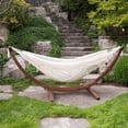 thumbnail image 2 of Vivere Double 2-Person Cotton Hammock with Solid Pine Stand, Natural with Fringe, 2 of 5