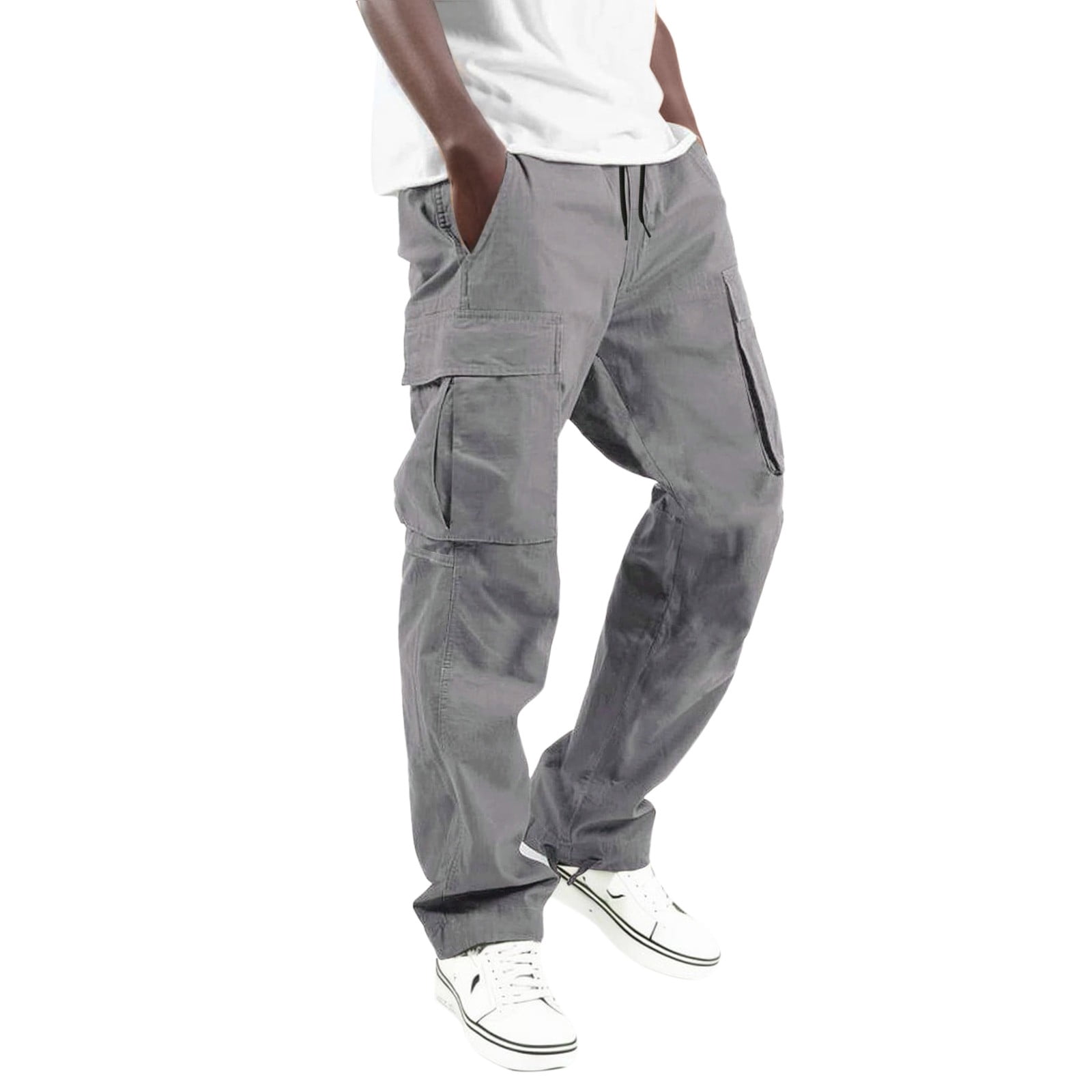 Mens Casual Waist Color Work Pants Regular Fit Sports Hat Multi Woven Mens Cargo Pants with Pockets Pocket Foot Rope Solid Men's Pants Street Cargo Tie Men's Cargo Pants