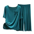 thumbnail image 1 of Yuyuzo Ensembles de Pyjama 2 Pcs pour Femmes T-Shirts à Manches Courtes à Col Ras du Cou Pantalons Amples Confortables Ensembles de Pyjamas à Volants Vêtements de Nuit, 1 of 3
