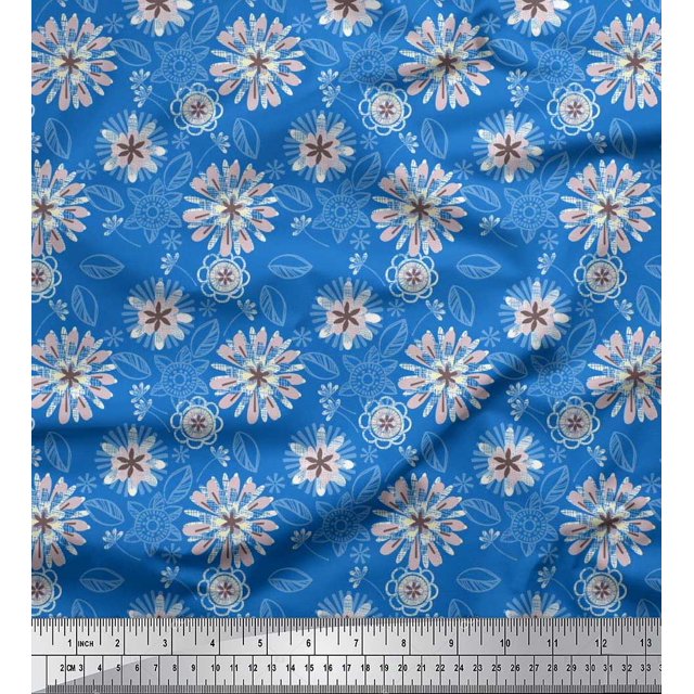 Soimoi Moss Georgette Fabric Artistic Floral Printed Fabric 1 Yard 42 Inch Wide
