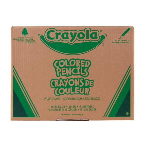 Crayola Trousse de Crayons de Couleur pour Cours (462 Unités), Crayons de Couleur en Vrac, 14 Couleurs Assorties, Fournitures Scolaires pour Enseignants, 3 Ans et Plus