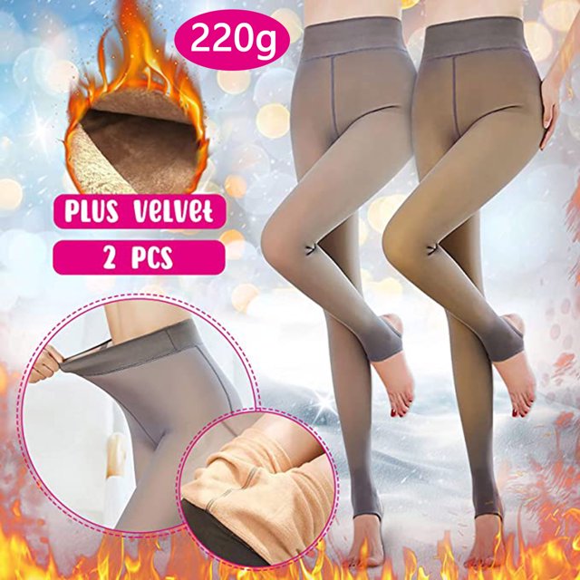 Mikilon Jambières pour dames translucides Garde au chaud collants en Molleton Uni