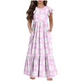 thumbnail image 2 of LOVZFMLL Fashion Girls Summer Short Sleeves Round Neck Solid Color Dress, 2 of 5