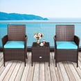 thumbnail image 1 of Costway 3PCS Patio Rattan Furniture Set Cushioned Sofa Glass Tabletop Deck Blue, 1 of 10