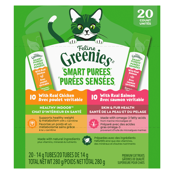 Feline Greenies™ Smart Purees™ Variety Pack with Salmon and Chicken Lickable Cat Treats, 20 x 14g