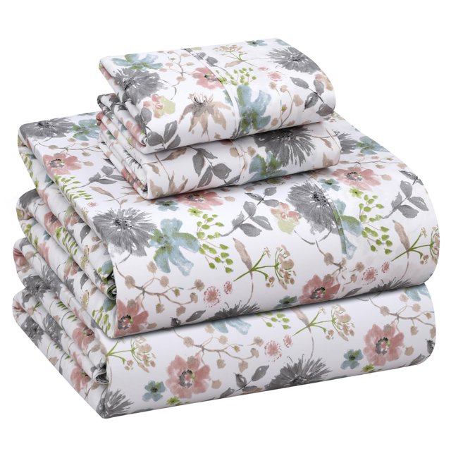 RUVANTI 100% Cotton Full Sheets, Percale Full Size Set, Dandelion Field
