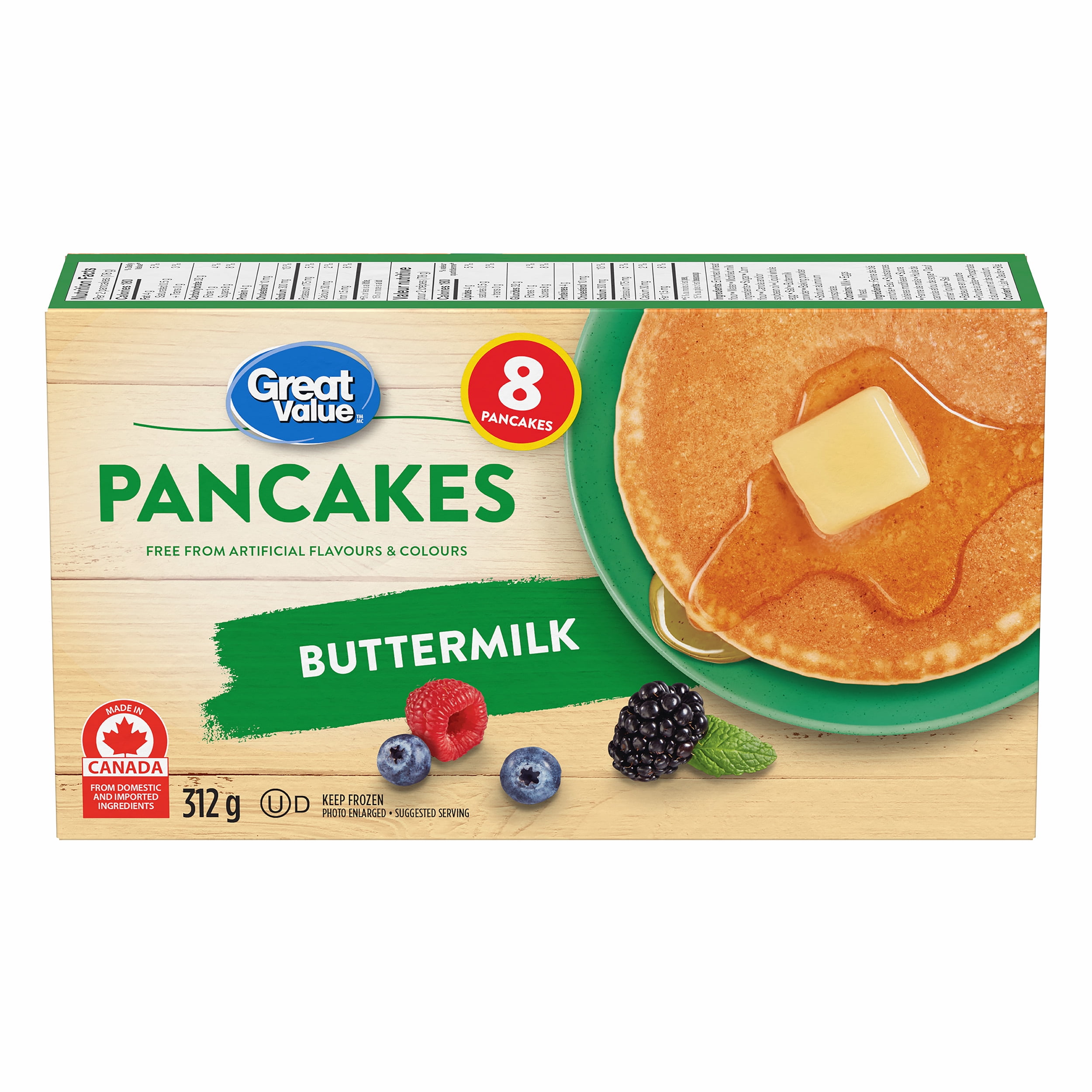 Great Value – Pancakes au babeurre surgelés, 312 g, 8 pancakes 8 crêpes (312 g)