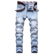 LOVZFMLL Jeans Men Fashion Trend Men's Elastic Slim Tie Elastic Small Straight Leg
