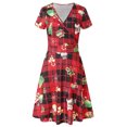 thumbnail image 1 of Pompotops Robe d'Été pour Femme à Manches Courtes, Col en V, Vintage, Cadeau de Noël, Imprimé à Carreaux, Robe Évasée de Soirée, 1 of 5