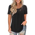 thumbnail image 1 of MRULIC T-Shirts pour Femmes Mode Dentelle Unie Col Rond Manches Courtes T-Shirt Blouse Hauts T-Shirts Femmes Noir + 5TG, 1 of 3