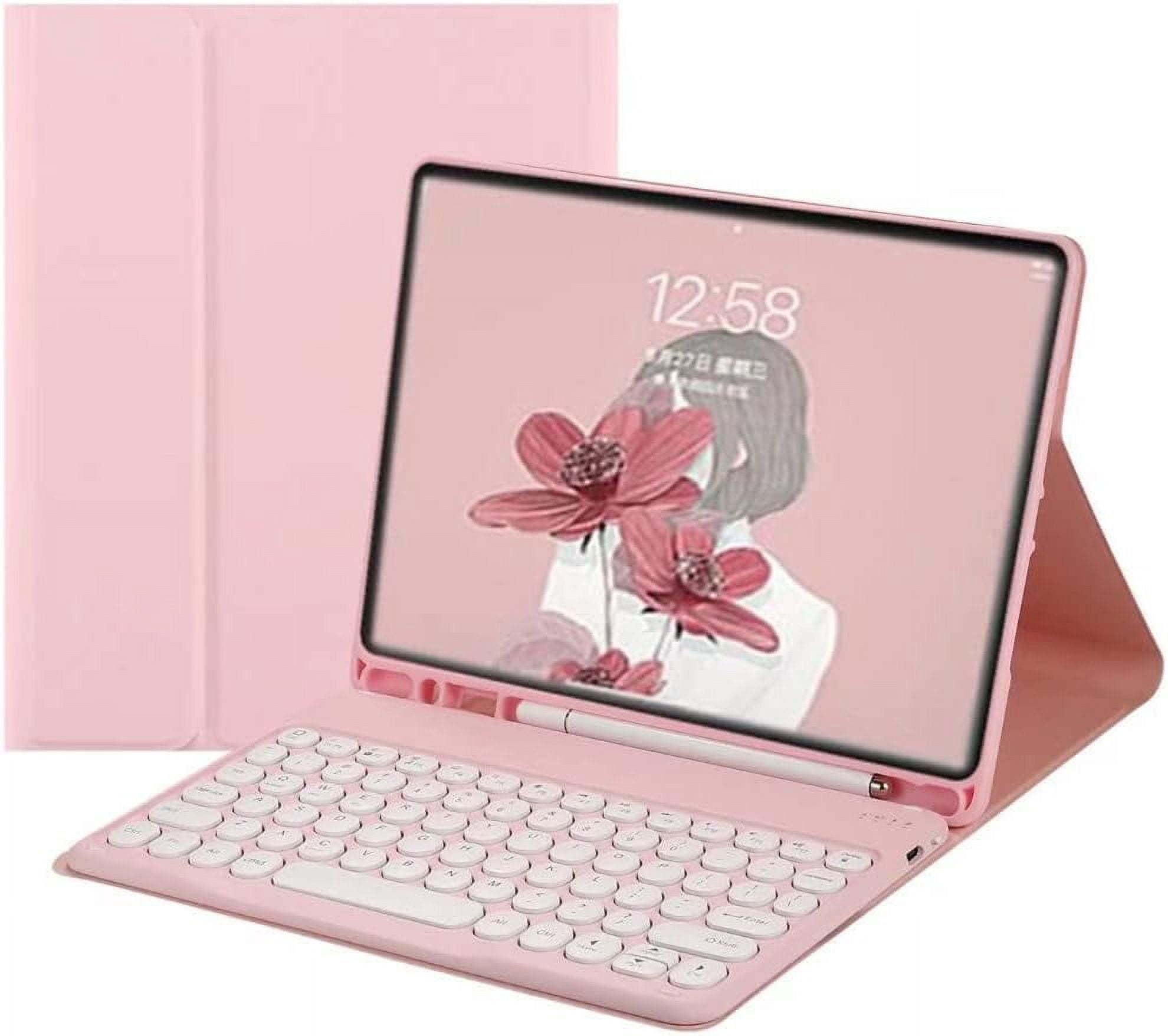 REQO Galaxy Tab S8 Plus/S7 FE /S7 Plus Keyboard Case with S Pen Holder, Magnetic Detachable Wireless Round Keys Keyboard Case for Samsung Galaxy Tab S8+/S7 FE/S7+ 12.4 Inch (Pink)