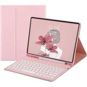 REQO Galaxy Tab S8 Plus/S7 FE /S7 Plus Keyboard Case with S Pen Holder, Magnetic Detachable Wireless Round Keys Keyboard Case for Samsung Galaxy Tab S8+/S7 FE/S7+ 12.4 Inch (Pink)