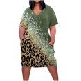 thumbnail image 2 of Robes Grande Taille pour Femmes Robe Grande Taille pour Femmes Col en V Été Décontractée Robes d'Été Poche Genou Manches Courtes avec Poches en Liquidation, 2 of 5