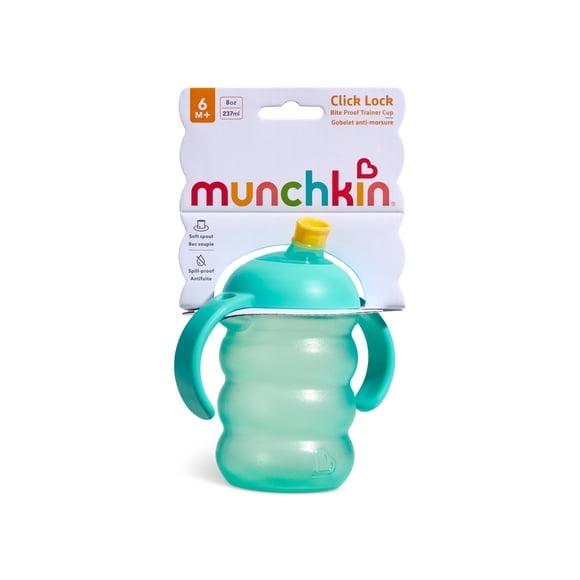 Munchkin Click Lock™ Toddler Sippy Cups, Spill Proof Trainer Sippy Cup for 6 Months Old and Up with Handles and Soft, Bite Proof Spout, 8 Ounce, 1 Pack