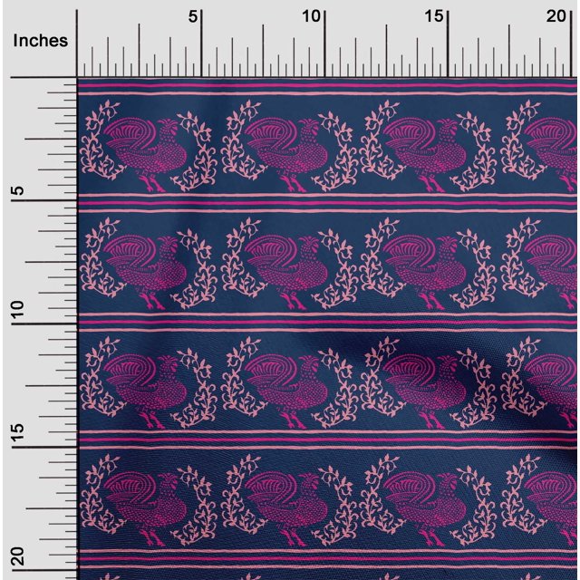 oneOone Silk Tabby Fabric Stripe|Leaves & Hen Block Print Sewing Fabric BTY 42 Inch Wide