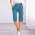 thumbnail image 2 of Timegard Womens Shorts Cotton Linen Elastic Waist Solid Color Summer Knee Length Trousers with Pockets, 2 of 6