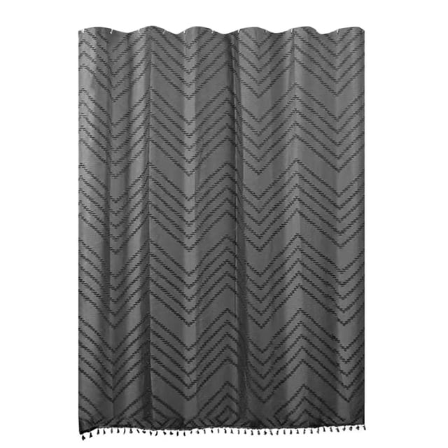 Ensemble de Rideau de Douche Boho avec Pompons et 12 Crochets pour Salle de Bain 72 Po x 72 Po Tissu Texturé 100 % Polyester