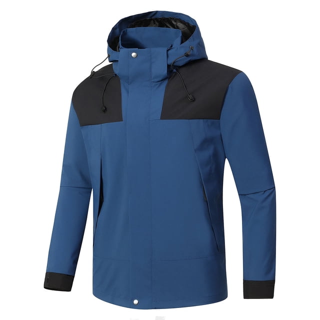 Pisexur Veste Coupe-Vent Homme Agencement de Couleurs Résistance à l'Eau Cordon Poches à Capuche Veste d'Extérieur Manteau Veste de Randonnée Homme Imperméable Manteau pour Homme