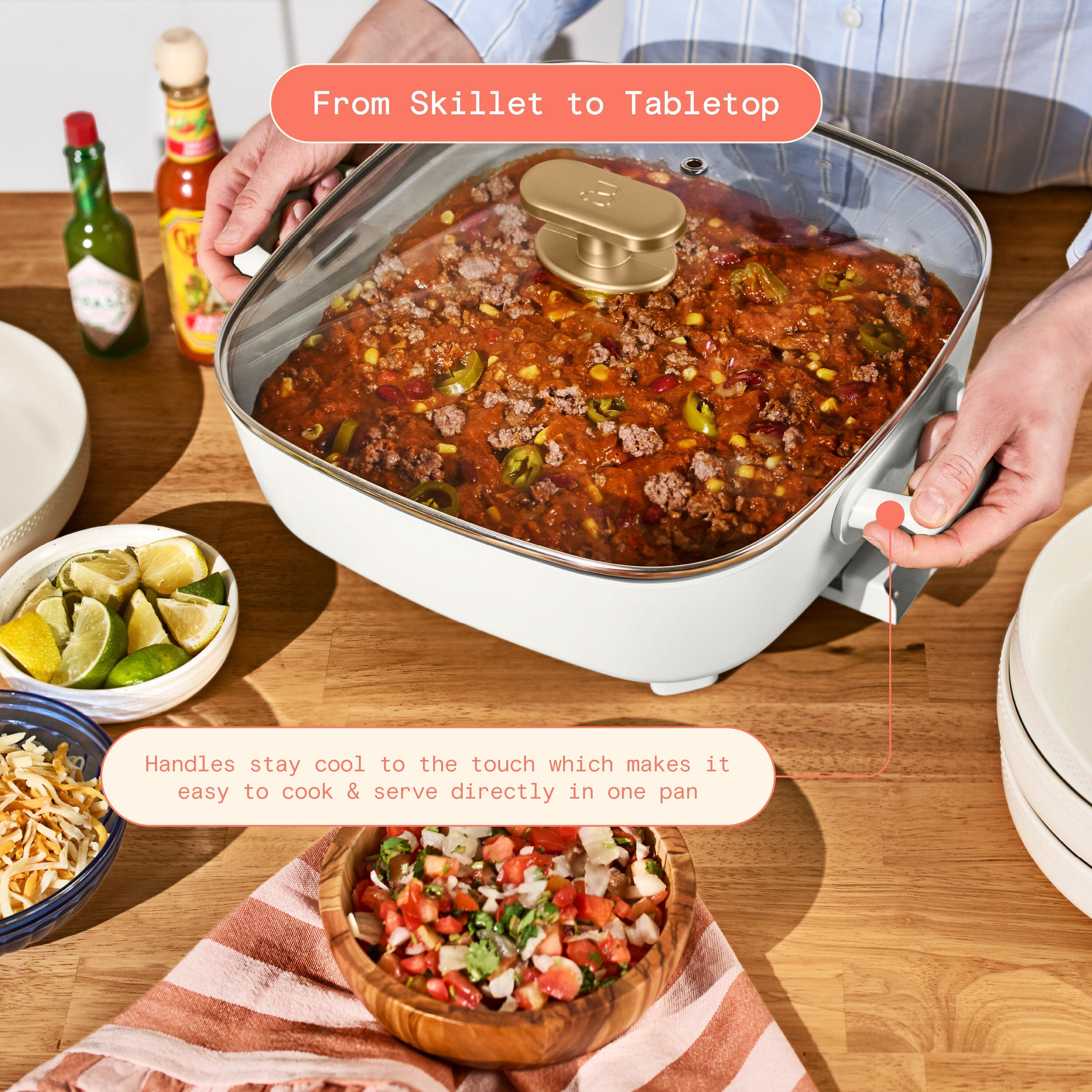 Beautiful By Drew Barrymore 5-in-1, 12" x 12" Detachable Electric Skillet with EverGood™ Ceramic Nonstick Coating